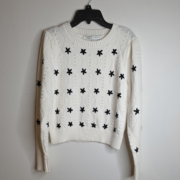 English Factory White Sweater with Black Star Accents - Picture 1 of 7